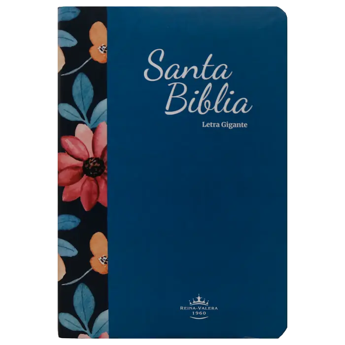 Biblia Reina Valera 1960 Mediana Letra Gigante Tapa Semiflexible Azul Flores [RVR (1).webp