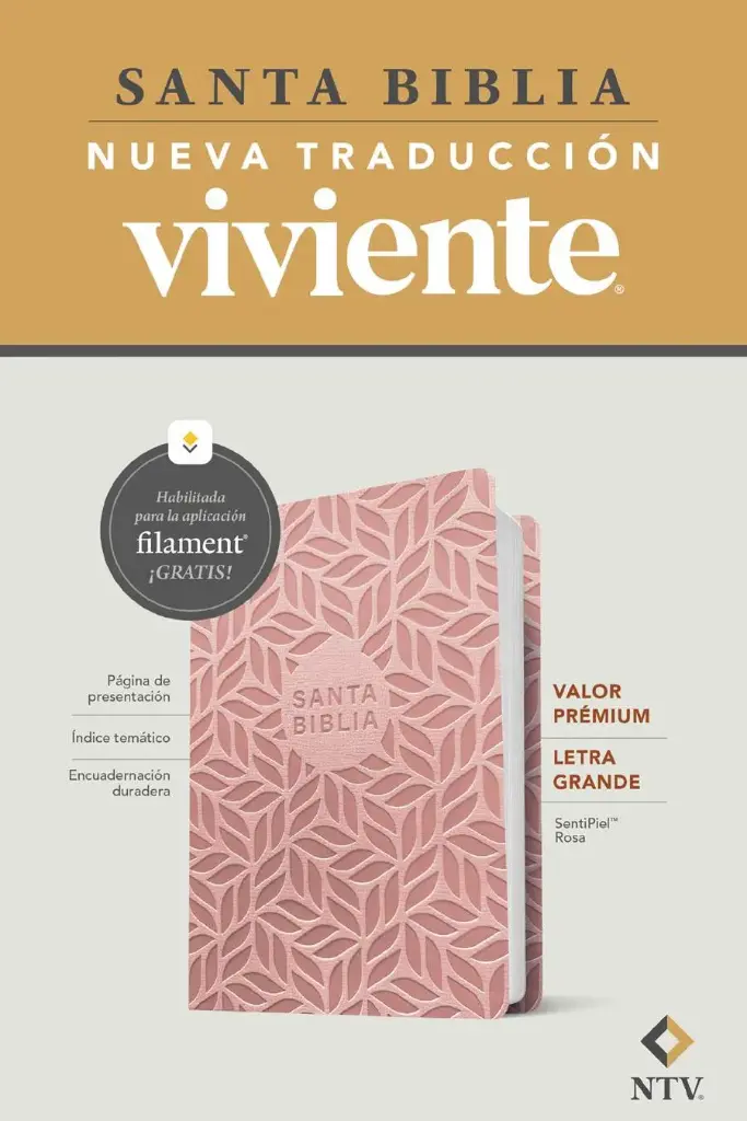 Biblia valor prémium NTV, letra grande con Filament (SentiPiel, Rosa)