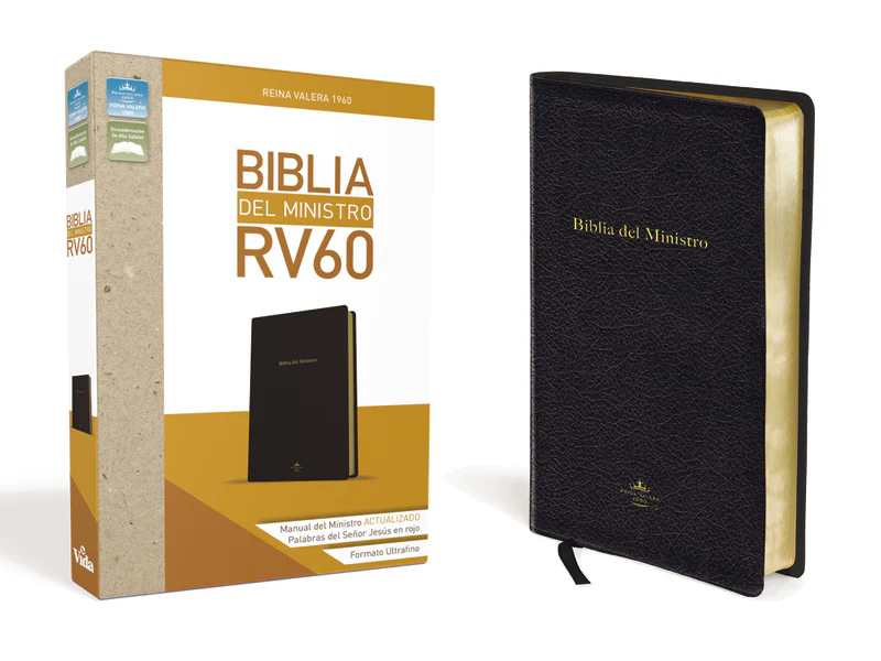 RVR60, Biblia del Ministro, Ultrafina, Tamaño manual, Leathersoft, Negro, Palabras de Jesús en Rojo
