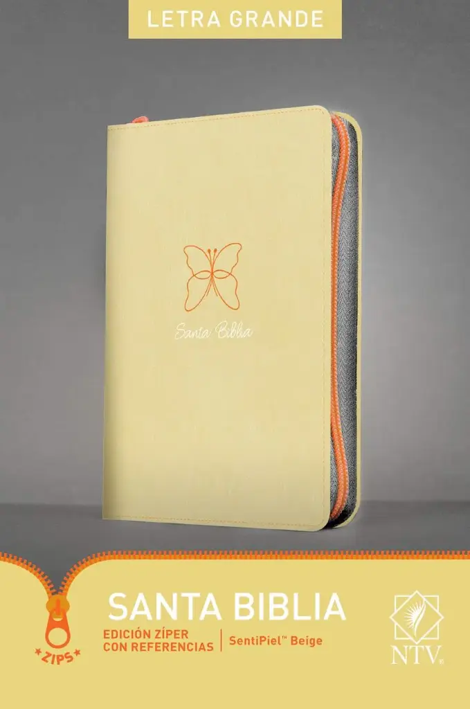 Santa Biblia NTV,  Beige, Mariposa, Edición zíper con referencias, letra grande