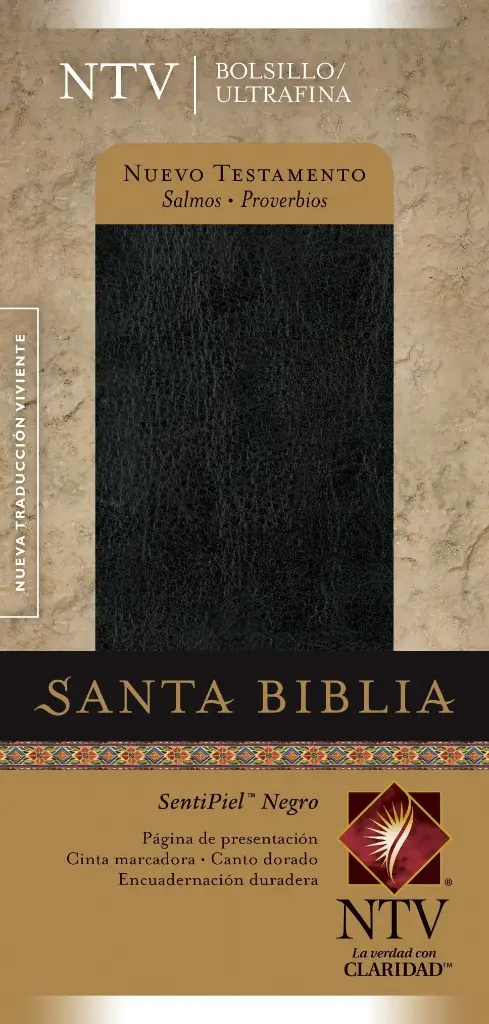 Nuevo Testamento con Salmos y Proverbios NTV, Edición bolsillo ultrafina (SentiPiel, Negro)