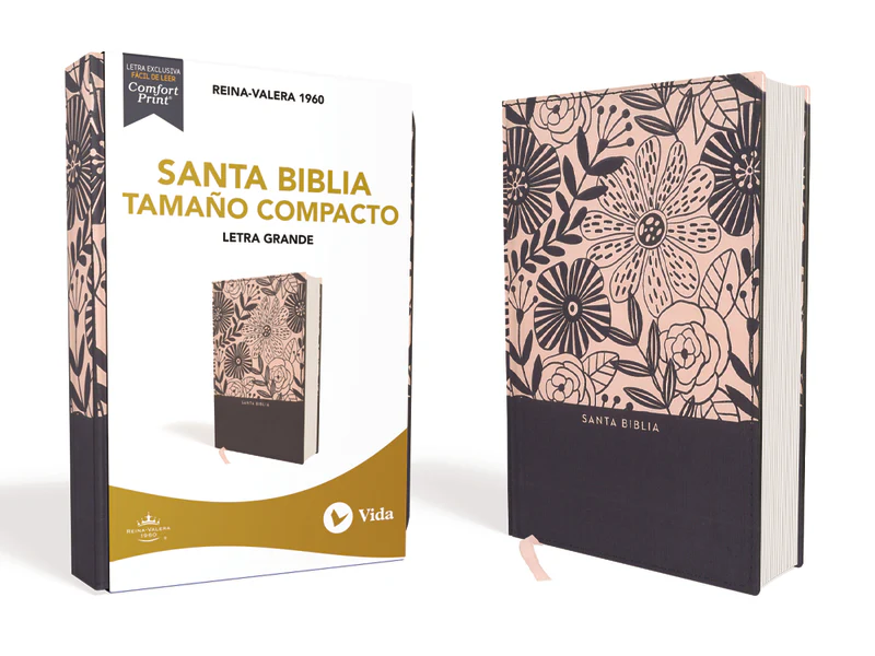 RVR60 Santa Biblia, Letra Grande, Tamaño Compacto, Edición Letra Roja, pasta dura, azul, floral