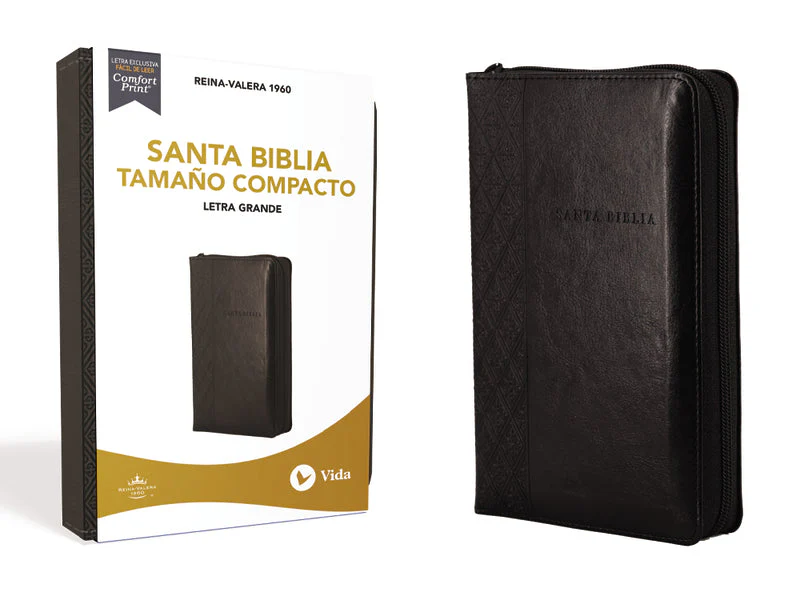 RVR60 Santa Biblia, Letra Grande, Tamaño Compacto, Edición Letra Roja, Negro, con cierre