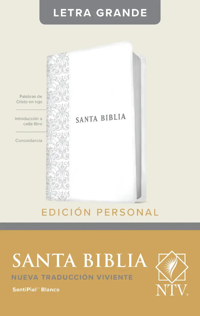  Santa Biblia NTV, Edición personal, letra grande (SentiPiel, Blanco, Índice, Letra Roja) 