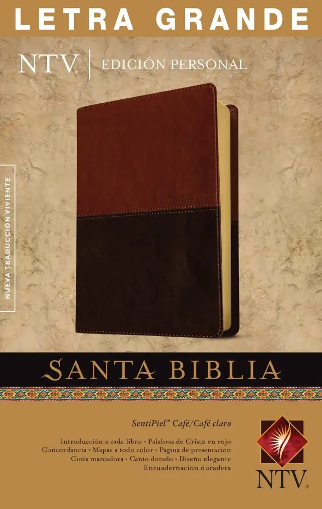 Santa Biblia NTV, Edición personal, letra grande (SentiPiel, Café/Café claro, Índice, Letra Roja)