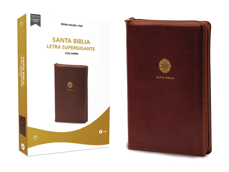 Biblia Reina Valera 1960, Letra Supergigante, Leathersoft, Café, con Cierre