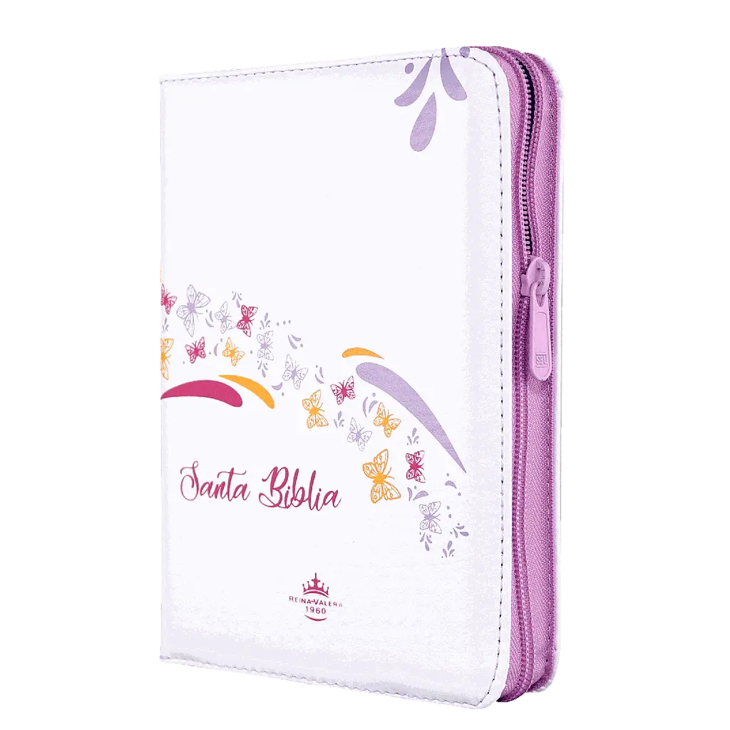 Biblia Reina Valera 1960 Chica Letra Mediana Imitación Piel Blanco Mariposas QR [RVR045cZLMPJR]