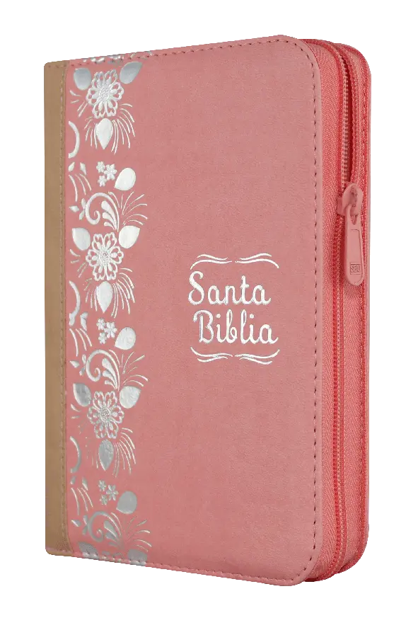 Biblia Reina Valera 1960 Chica Letra Mediana Imitación Piel Rosa Beige Flores Código QR [RVR045cZLMPJR]