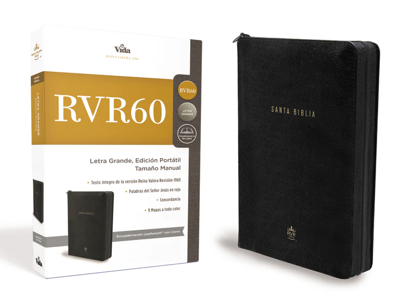 RVR60, Santa Biblia, Letra grande, Edición portátil, Leathersoft, Negro, Palabras de Jesús en Rojo, con cierre