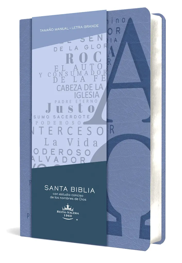 Biblia RVR 1960 letra grande tamaño manual, simil piel azul celeste con nombres de Dios