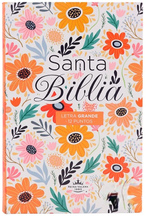 Biblia Reina Valera 1960 tamaño manual Letra Grande 12 puntos. Flores Naranja