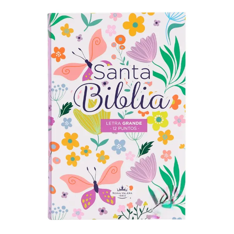Biblia Reina Valera 1960 tamaño manual Letra Grande 12 puntos. Flores Multicolor