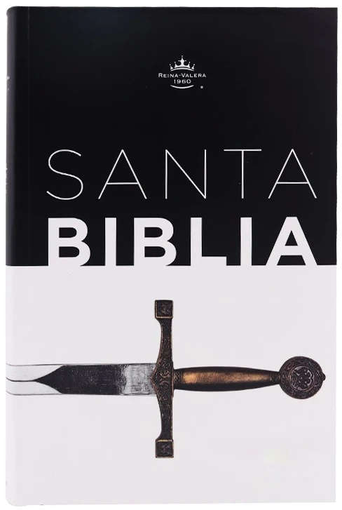 Biblia Reina Valera 1960 tamaño manual Letra Grande 12 puntos. Versículos seguidos. Blanco negro con Espada