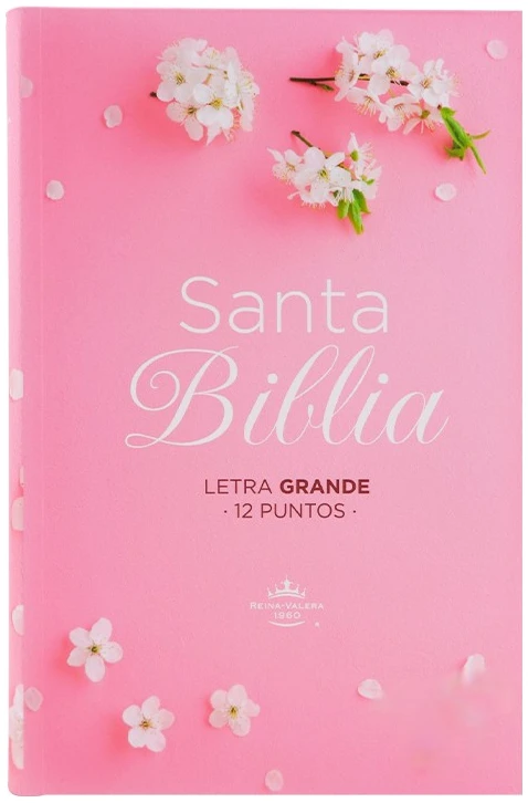Biblia Reina Valera 1960 tamaño manual Letra Grande 12 puntos. Rosada con flores blancas