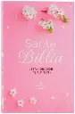 Biblia Reina Valera 1960 tamaño manual Letra Grande 12 puntos. Rosada con flores blancas