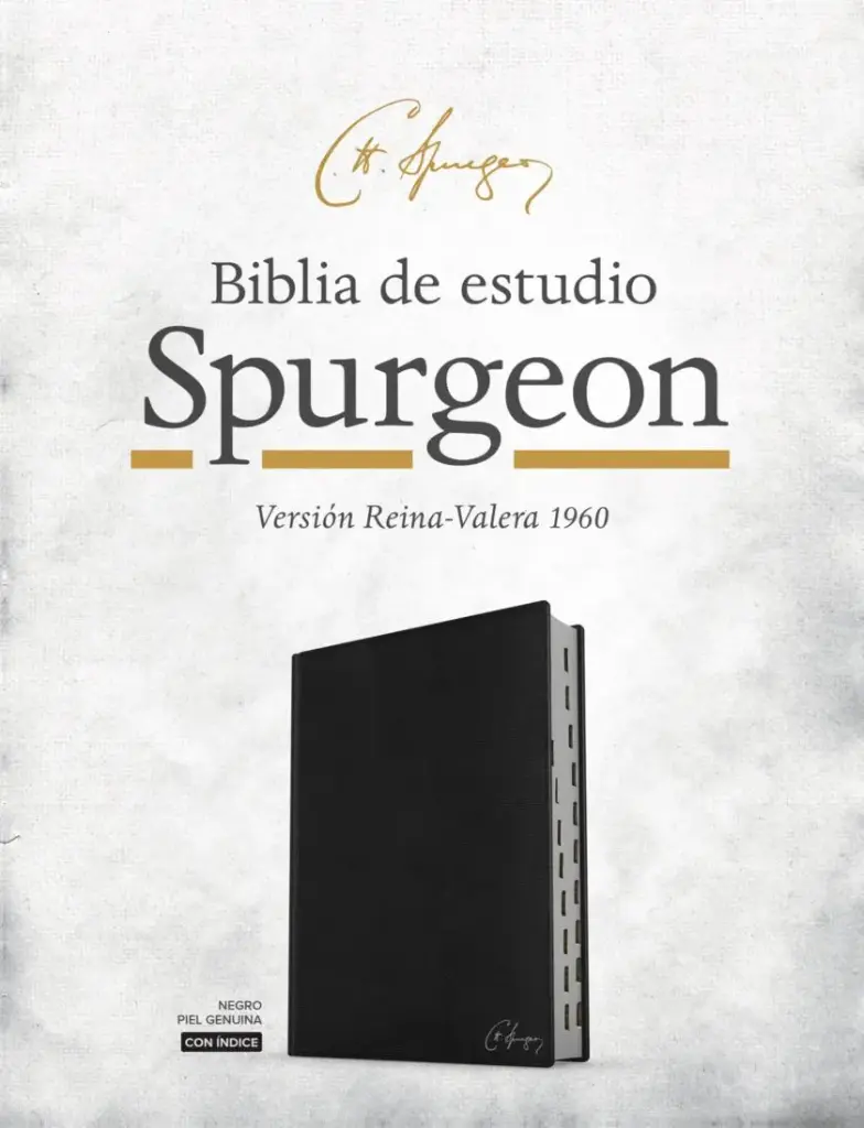 RVR 1960 Biblia de estudio Spurgeon, negro piel genuina con índice
