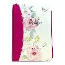 Biblia Reina Valera 1960. Tamaño manual Letra Gigante 14 puntos. Imitación Piel flores Rosas. Con cierre.