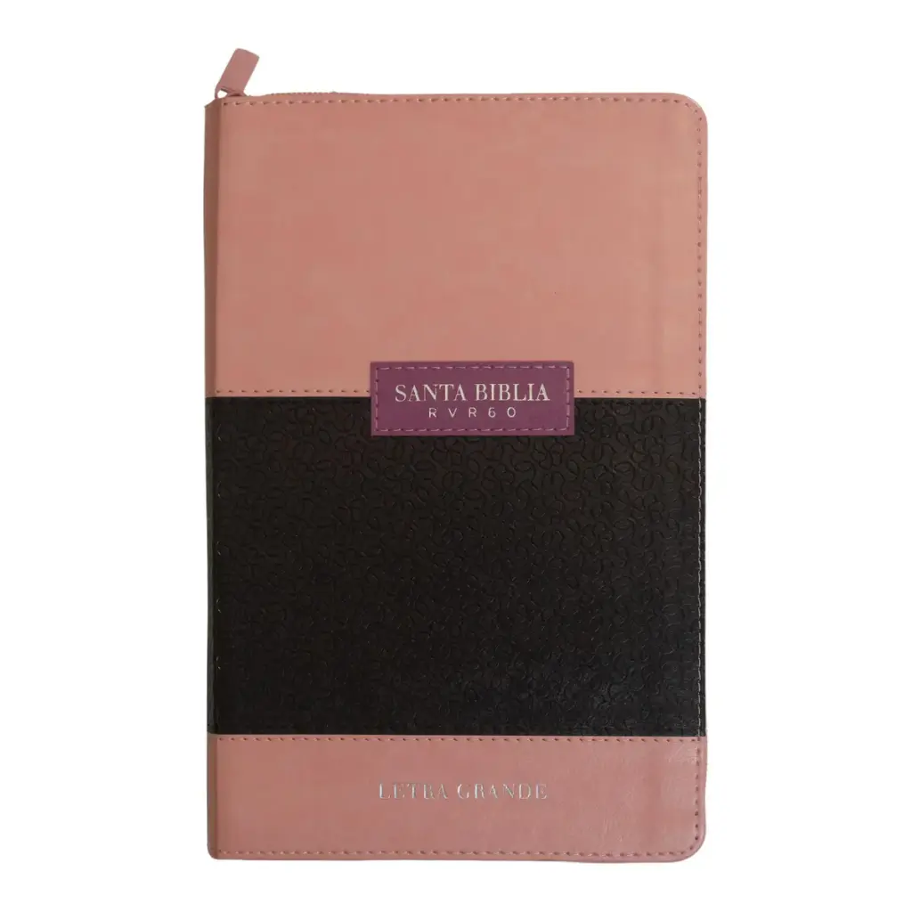 Biblia Reina Valera 1960 tamaño manual letra grande 12 puntos- Imitación Piel rosa/café con cierre y con índice. Colección ABBA.