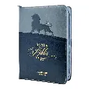 Biblia Reina Valera 1960 tamaño portátil Letra Grande 11 puntos Imitación Piel negro/gris con león. Cierre e índice. Colección Expresión.