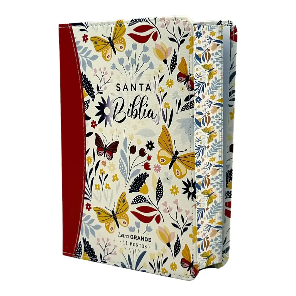 Biblia Reina Valera 1960 tamaño portátil Letra Grande 11 puntos Imitación Piel floral naranja. Canto pintado. Colección Primaveral.