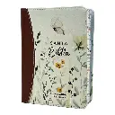 Biblia Reina Valera 1960 tamaño portátil Letra Grande 11 puntos Imitación Piel floral marrón. Canto pintado. Colección Primaveral.