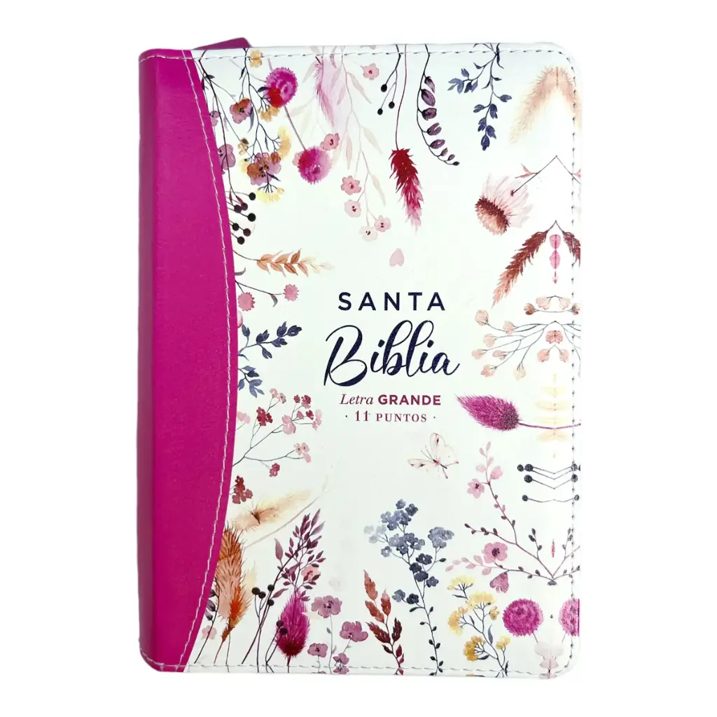 Biblia Reina Valera 1960 tamaño portátil Letra Grande 11 puntos Imitación Piel rosa oscuro. Con cierre. Canto pintado. Colección Primaveral.