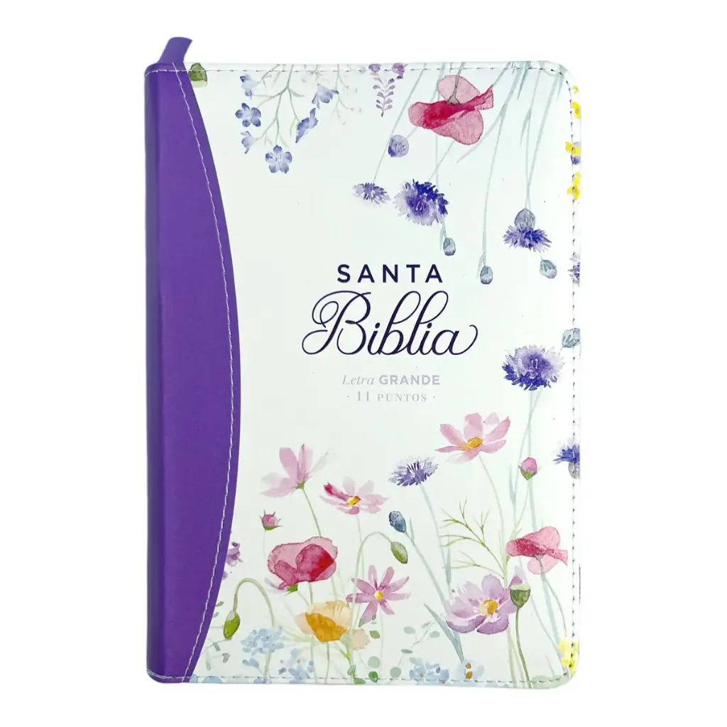 Biblia Reina Valera 1960 tamaño portátil Letra Grande 11 puntos Imitación Piel lila oscuro. Con cierre. Canto pintado. Colección Primaveral.