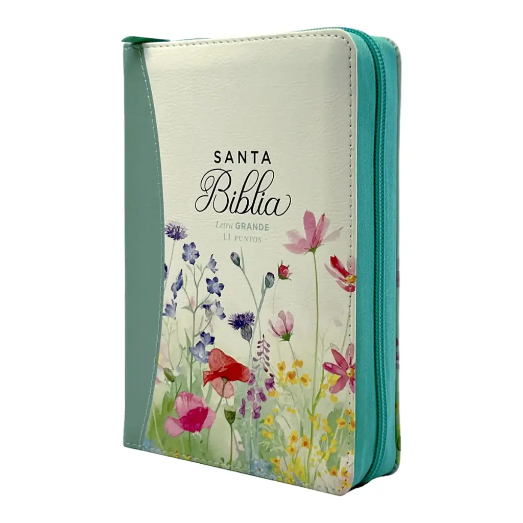 Biblia Reina Valera 1960 tamaño portátil Letra Grande 11 puntos Imitación Piel lila turquesa. Con cierre. Canto pintado. Colección Primaveral.