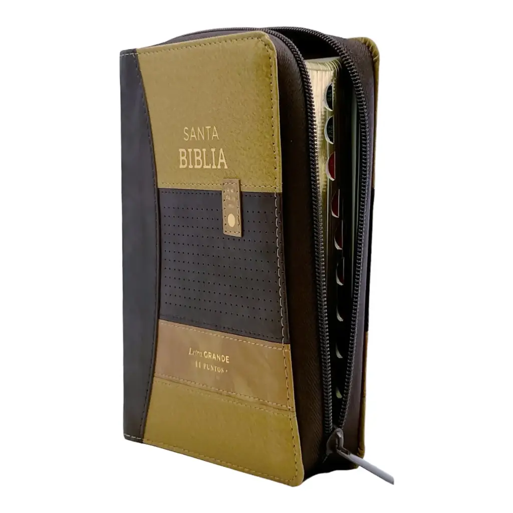 Biblia Reina Valera 1960 tamaño portátil Letra Grande 11 puntos Imitación Piel Tech dot negro/marrón. Con cierre e índice. Colección Entusiasmo.
