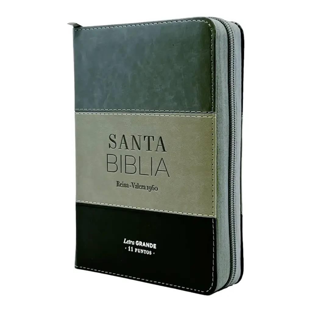 Biblia Reina Valera 1960 tamaño portátil Letra Grande 11 puntos Imitación Piel tricolor negro/gris/gris. Cierre e índice. Colección Expresión.