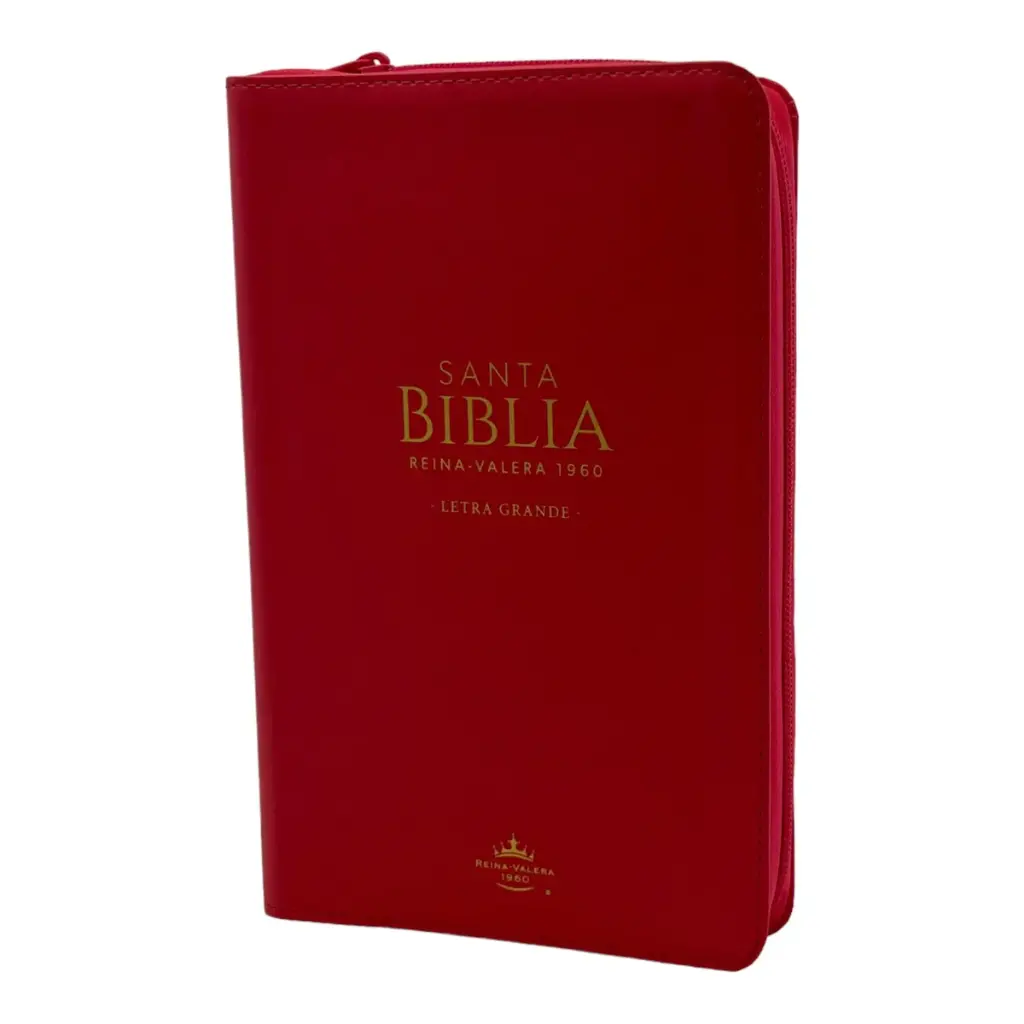 Biblia Reina Valera 1960 tamaño manual Letra Grande 12 puntos. Versículos seguidos. Imitación Piel rosa oscuro con cierre.