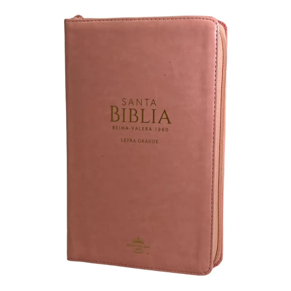 Biblia Reina Valera 1960 tamaño manual Letra Grande 12 puntos. Versículos seguidos. Imitación Piel rosa claro con cierre.