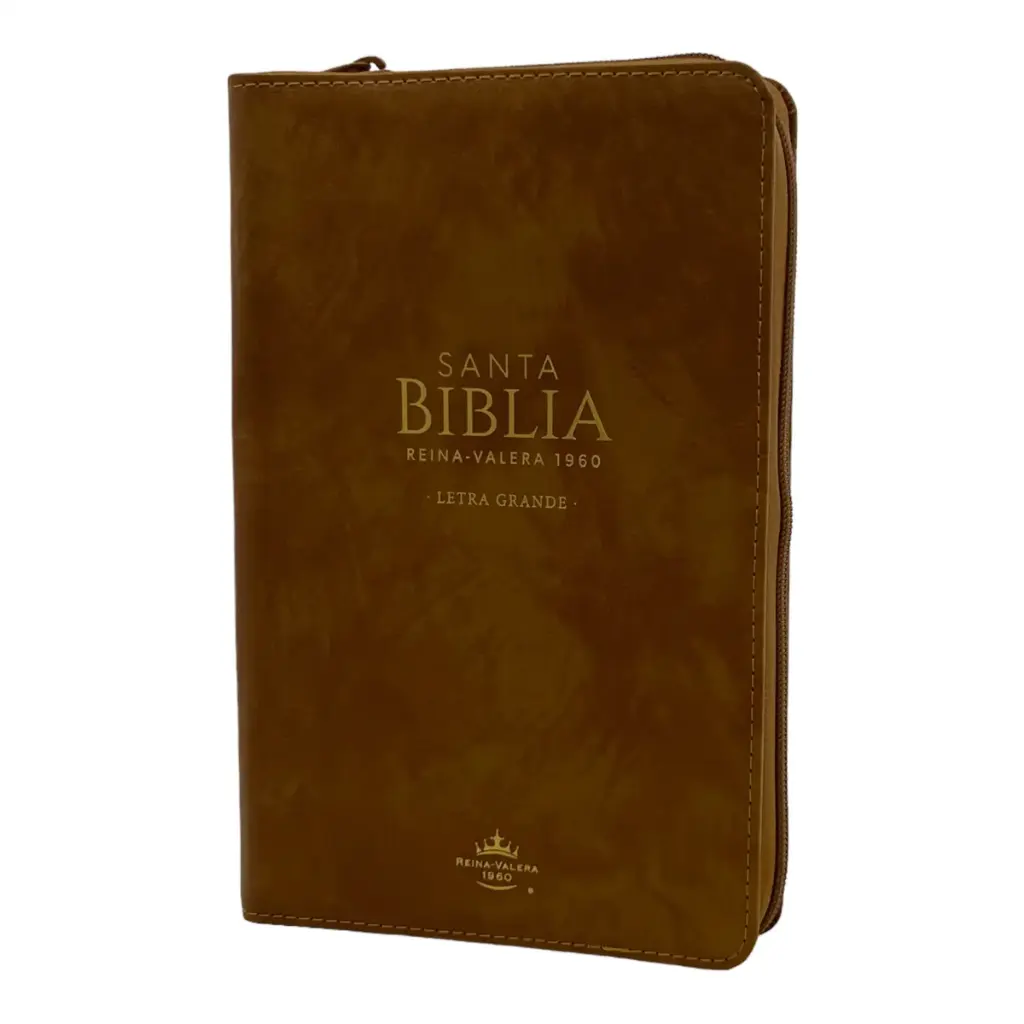 Biblia Reina Valera 1960 tamaño manual Letra Grande 12 puntos. Versículos seguidos. Imitación Piel café claro con cierre.