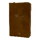 Biblia Reina Valera 1960 tamaño manual Letra Grande 12 puntos. Versículos seguidos. Imitación Piel café claro con cierre.