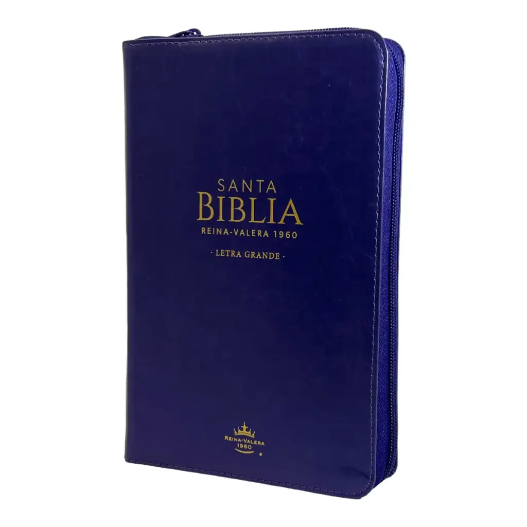 Biblia Reina Valera 1960 tamaño manual Letra Grande 12 puntos. Versículos seguidos. Imitación Piel lila con cierre.