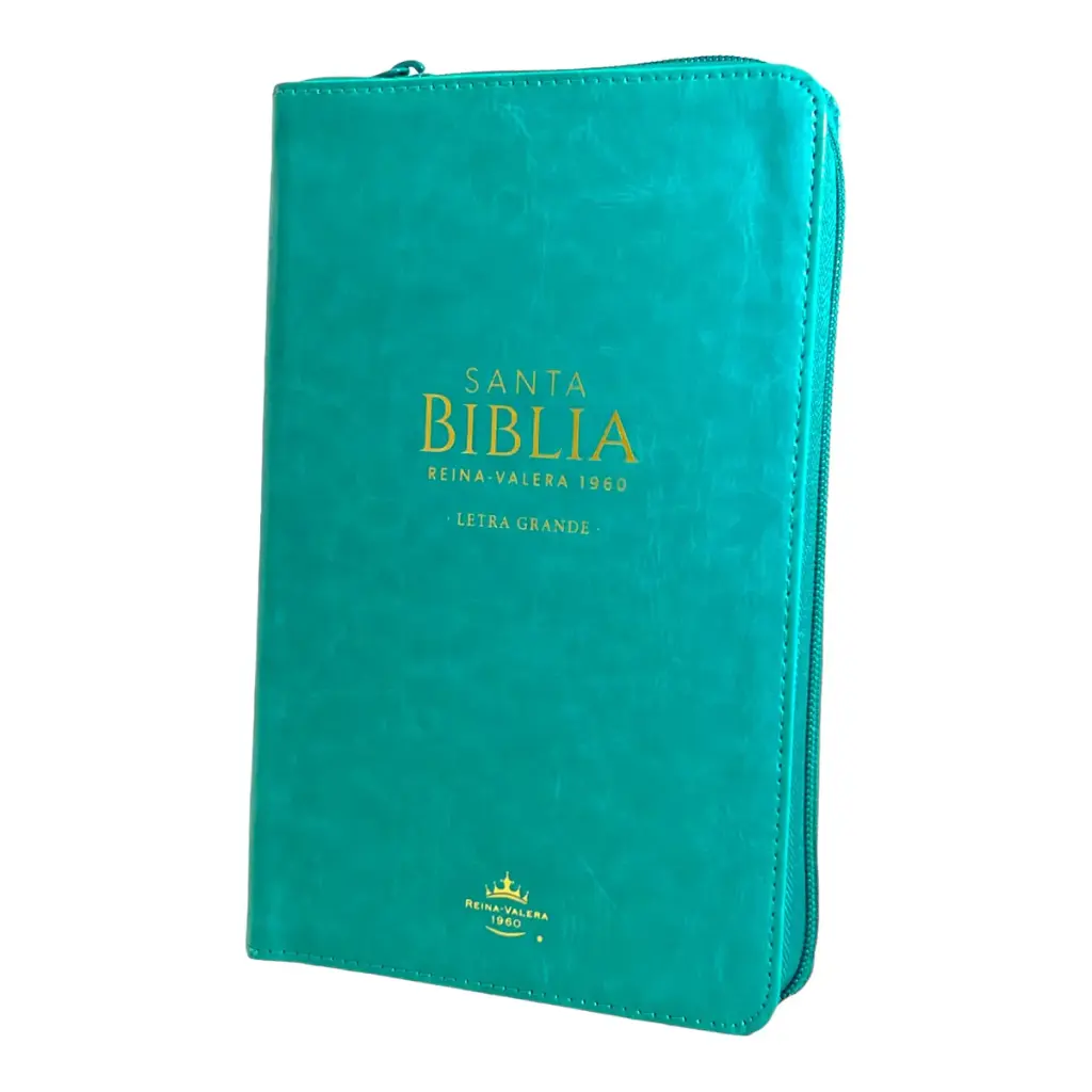 Biblia Reina Valera 1960 tamaño manual Letra Grande 12 puntos. Versículos seguidos. Imitación Piel turquesa con cierre.