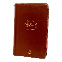 Biblia Reina Valera 1960 tamaño manual Letra Grande 12 puntos. Versículos seguidos. Imitación Piel café oscuro con cierre.