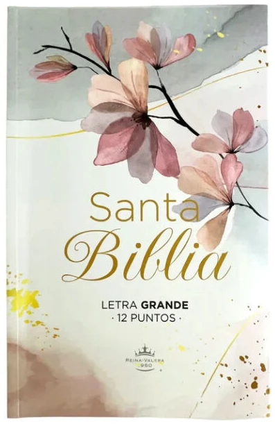 Biblia Reina Valera 1960 tamaño manual Letra Grande 12 puntos. Versículos seguidos. Tela sobre tapa dura. Diseño Flores multibrisa.