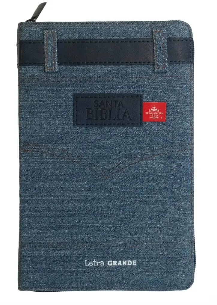 Biblia RVR1960 Jean Manual Letra Grande cinto azul Cierre 11pt