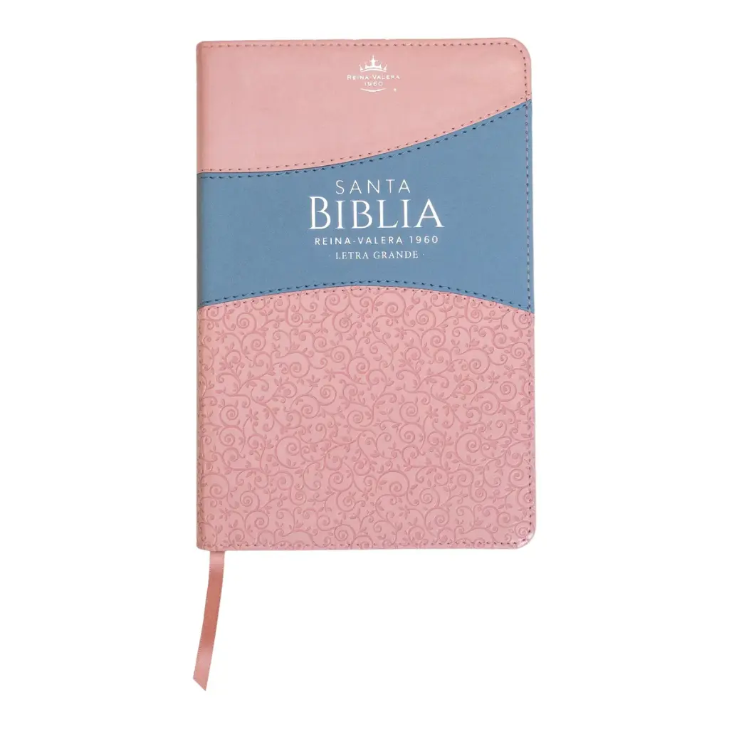 Biblia Reina Valera 1960 tamaño manual letra grande 12 puntos- Imitación Piel rosa/azul con índice. Colección bitono