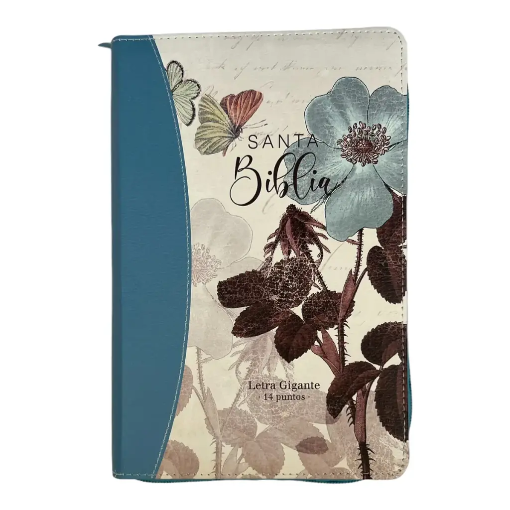 Biblia Reina Valera 1960. Tamaño manual Letra Gigante 14 puntos. Imitación Piel flores turquesa. Con cierre.
