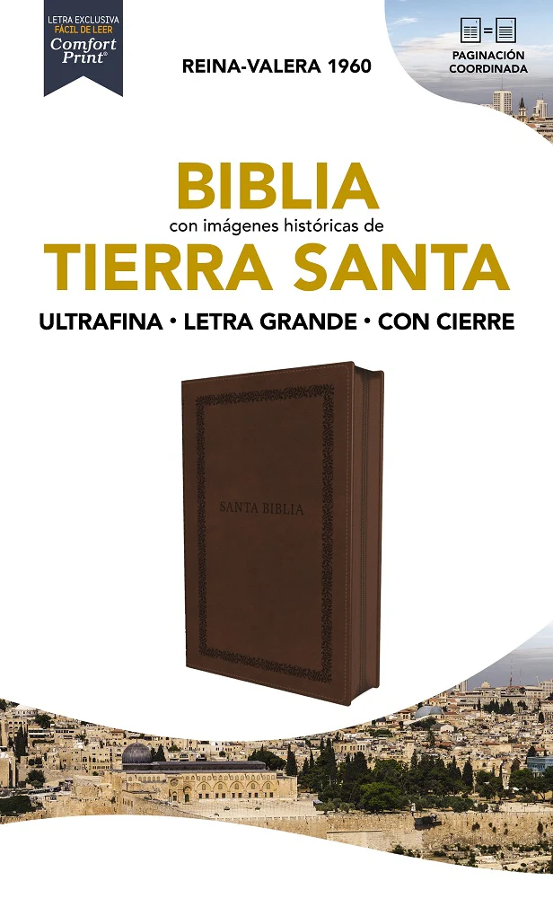 Biblia Reina-Valera 1960, Tierra Santa, Ultrafina, Letra grande, Leathersoft, Con cierre, Café