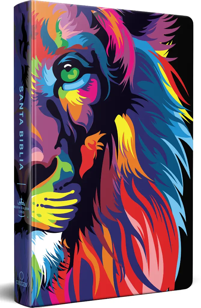 Biblia RVR 1960 letra grande, tamaño manual, tapa dura León de Juda arcoíris