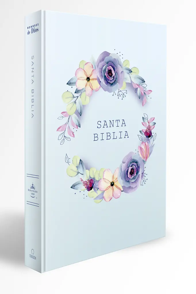 Biblia RVR 1960 letra grande, manual, tapa dura con nombres de Dios, flores azul
