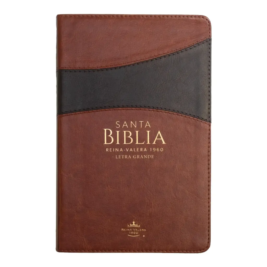 Biblia Reina Valera 1960 tamaño manual letra grande 12 puntos- Imitación Piel marrón/marrón con cierre. Colección bitono