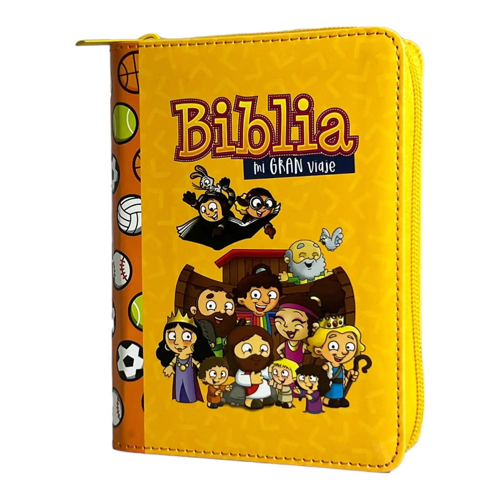 Biblia Reina Valera 1960 para niños Mi gran viaje. Tamaño bolsillo Imitación Piel naranja con cierre.