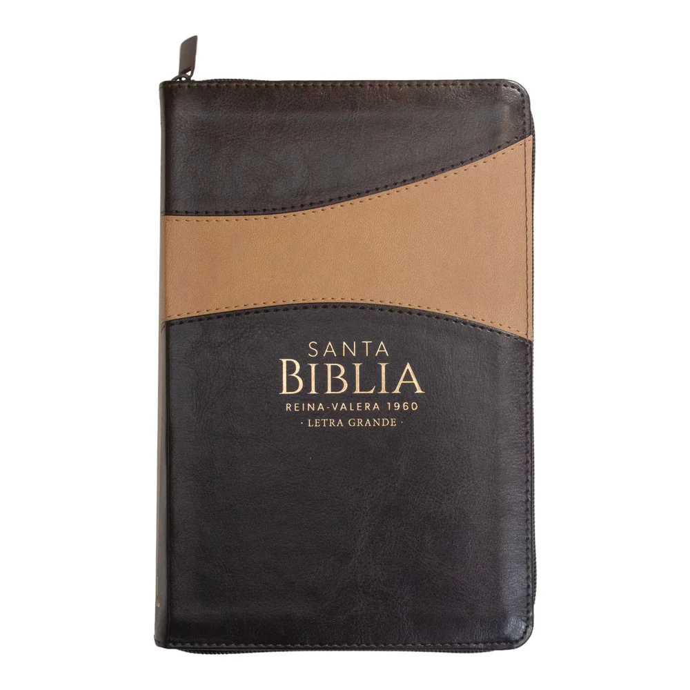 Biblia Reina Valera 1960 tamaño manual letra grande 12 puntos- Imitación Piel café/café con cierre. Colección bitono