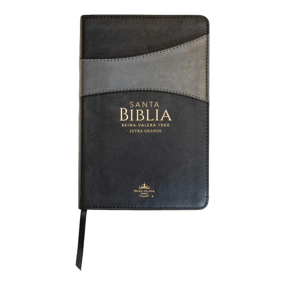 Biblia Reina Valera 1960 tamaño manual letra grande 12 puntos- Imitación Piel negro/gris con índice. Colección bitono