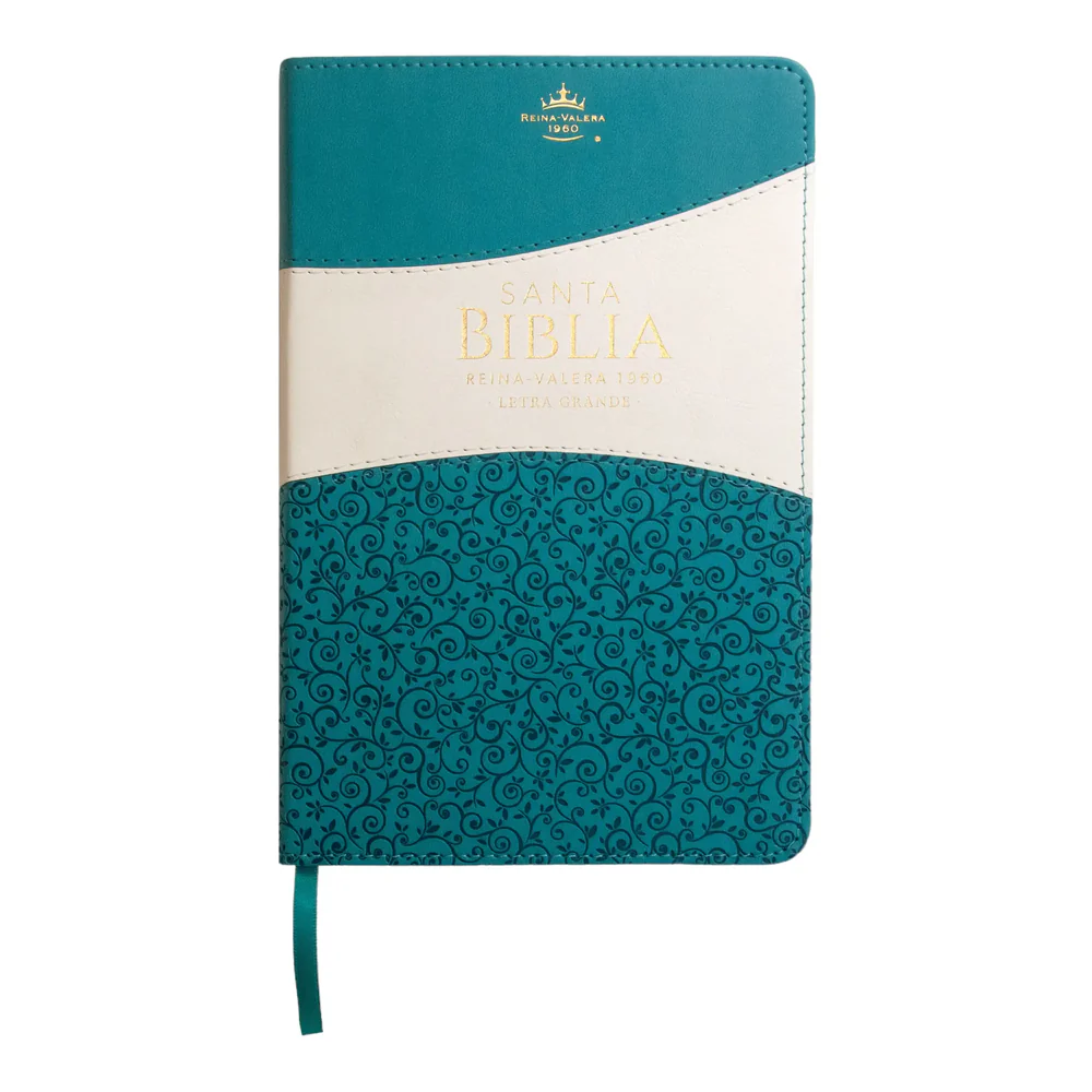 Biblia Reina Valera 1960 tamaño manual letra grande 12 puntos- Imitación Piel turquesa/blanco con índice. Colección bitono