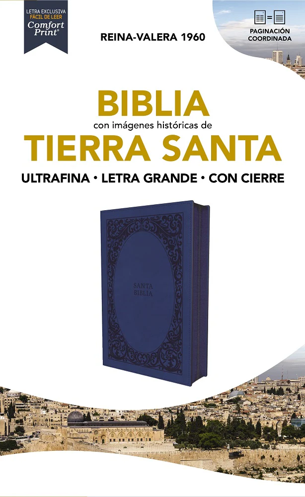 Biblia Reina-Valera 1960, Tierra Santa, Ultrafina, Letra grande, Leathersoft, Azul, Con cierre
